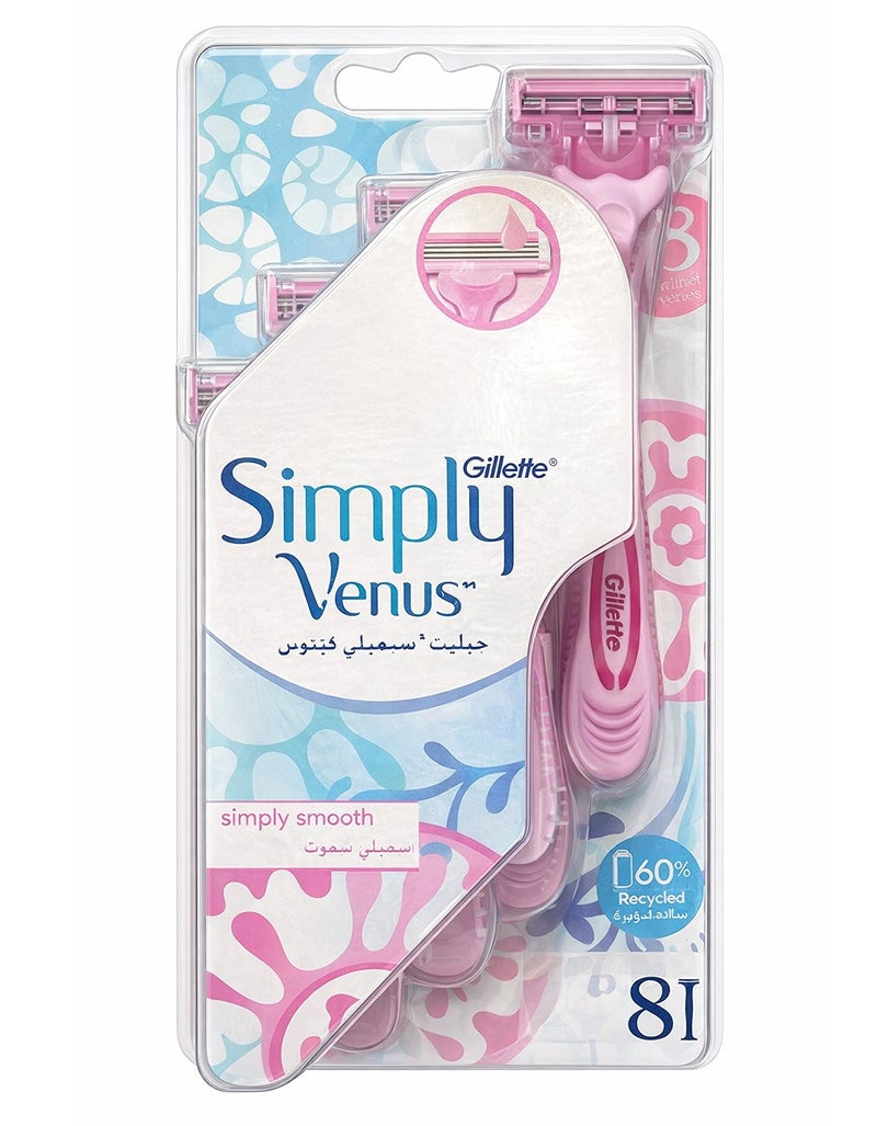 Gillette Simply Venus 3 Blades Disposable Razors, 8 Pack - Image 1